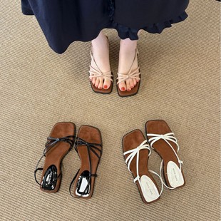 French-Style Thick-Soled Wedge Retro Elegant Sandals for Women, 2025 Summer New Niche Thin Strap Open-Toe Sandals