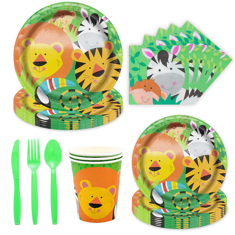 Jungle Animal Party Set Birthday Party Set Disposable Paper Tray Paper Cup Paper Towel Small Animal Party Decoration