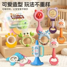 跨境婴幼儿摇铃牙胶套装拨浪鼓沙锤宝宝玩具儿童安抚抓握训练批发