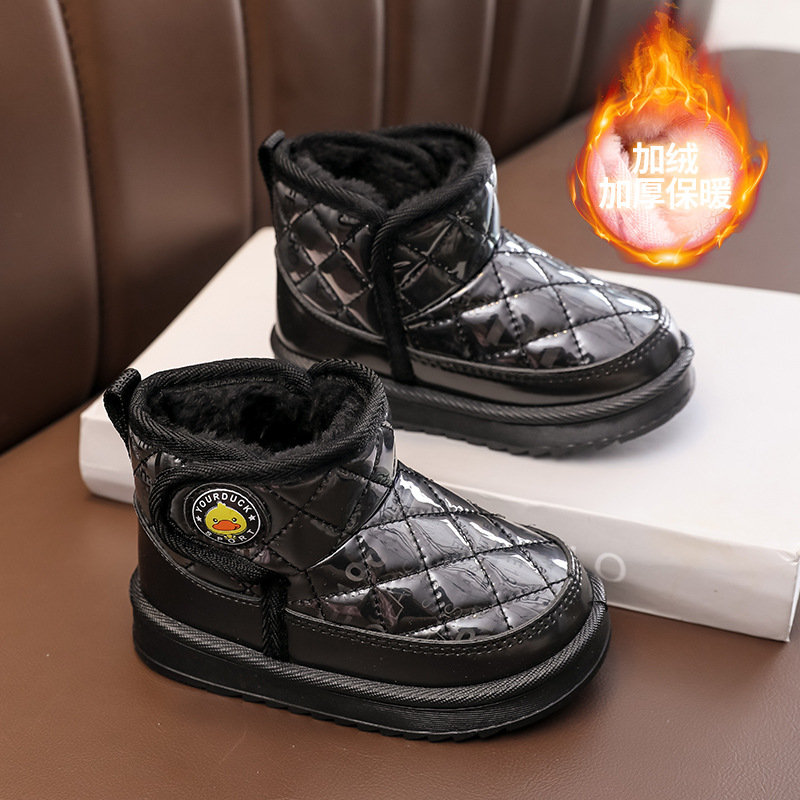 Winter Male and Female Baby Fleece-Lined Thickeneding Large Cotton Pu Waterproof Warm Anti-Skid Kidsren's Snow Boots