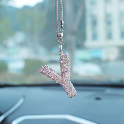 Car hanging — rhinestone car rearview mirror - y-letter-car-pendant-ab-color-transparent-diamond