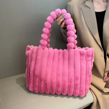 秋冬新款2023时尚毛绒单肩包个性简约条绒托特包大容量毛毛手提包
