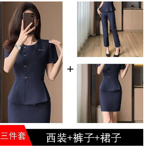 Je-6502 dark blue suit + pants + dark blue skirt