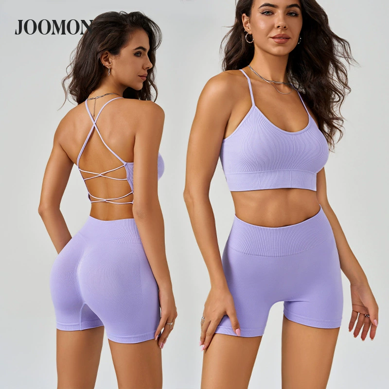 Juman Summer Yoga Summer Summer Женский комплект из двух частей бесшовный жилет из трех точек штаны для йоги европейские и американские фитнес-шорты