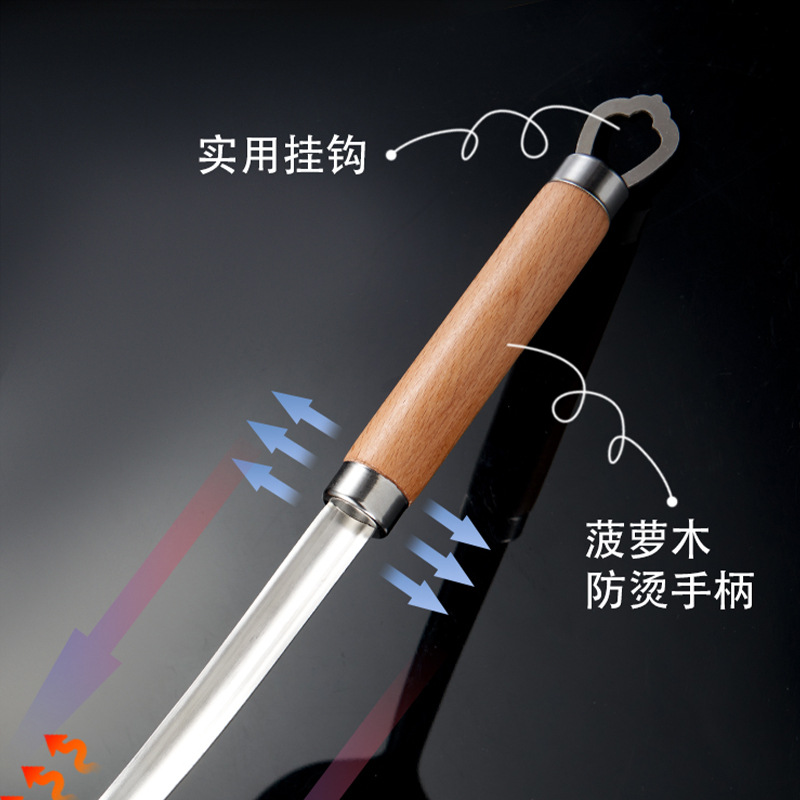 304 solid wood handle stainless steel spoon and soup spatula household kitchen utensil set cooking tools frying spatula wholesale