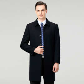 批发高端羊毛中长款风衣中老年爸爸男装春秋商务休闲宽松大码外套