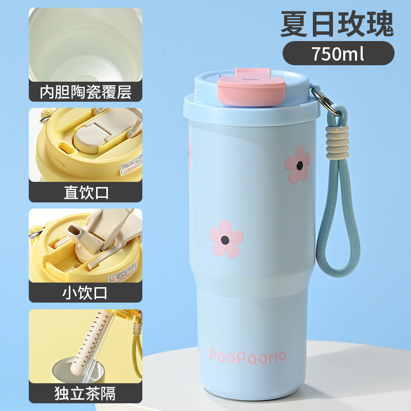 陶磁器の内胆のコーヒーカップの保温カップの大きいリットルの量の運動の壺の屋外の車のコップのフィットネスの運動のストローのコップ|undefined