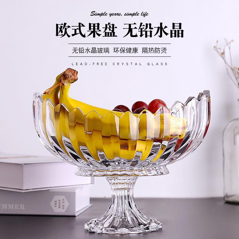 Luz de lujo de cristal plato de fruta KTV Hotel pierna alta grande tazón de fruta seca plato de aperitivos tazón de caramelo Cubo de fruta a rayas