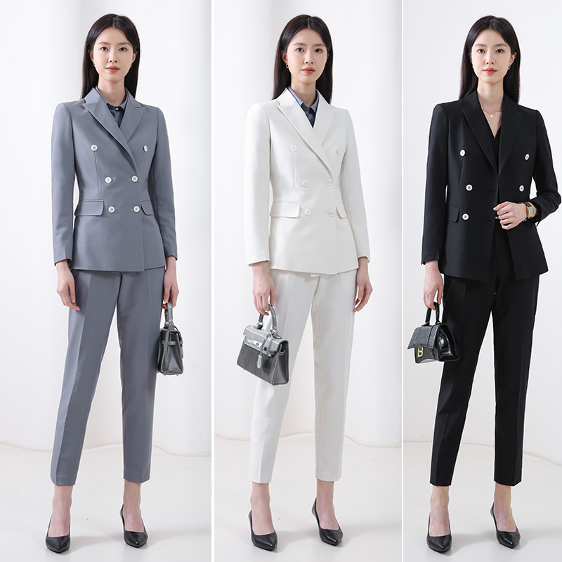 Double-Breasted Suit Women's Summer Thin Jacket High-End Interview Fashion Professional Formal White Suit Suit Double-Breasted Suit Women's Summer Thin Jacket High-End Interview Fashion Professional Formal White Suit Suit