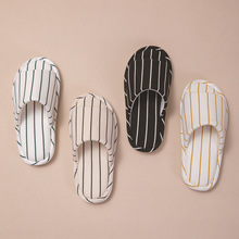 跨境亚马逊针织条纹开口棉拖鞋女撞色居家室内欧美竖条露趾拖鞋女