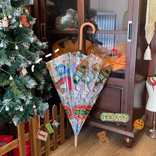 Wholesale telephone Hello Kitty KT transparent umbrella three-fold umbrella fully automatic internet celebrity photo taking cute girly heart