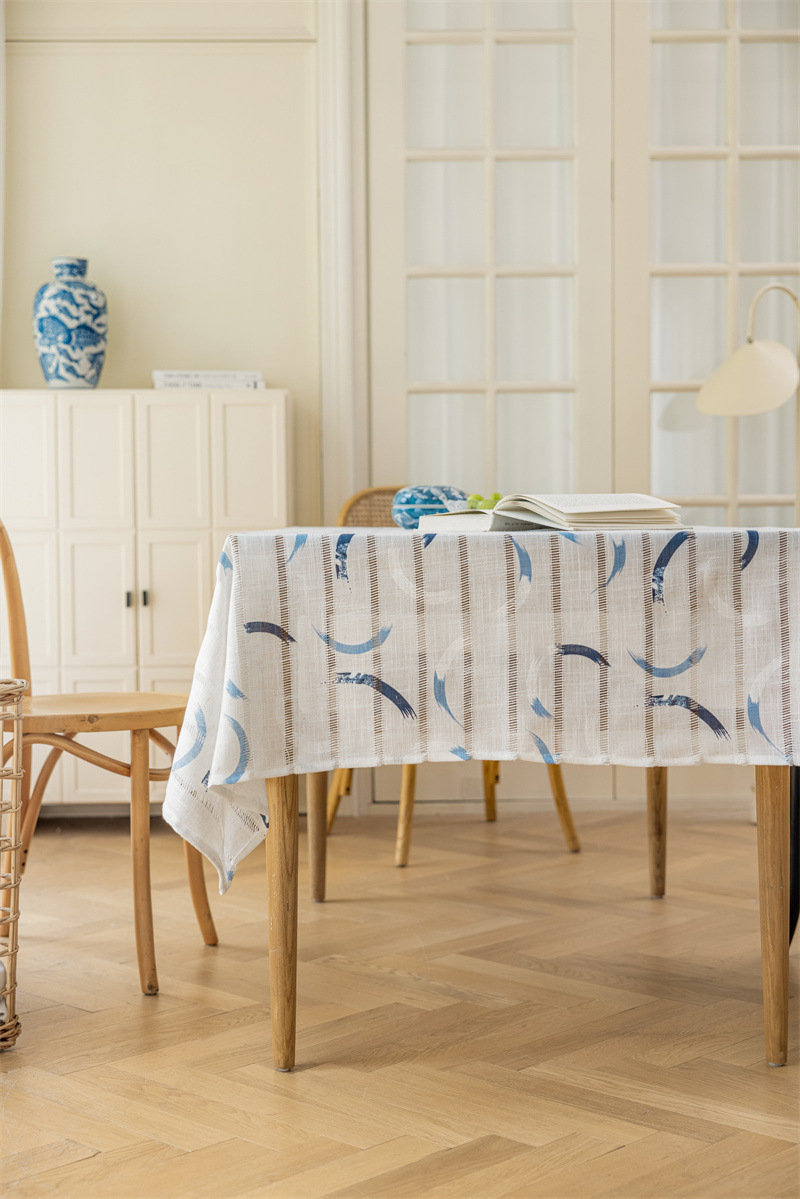 INS Rechteckige Tischdecke aus Vollpolyester, Jacquard-Druck, hohl, geometrisch gestreift, mit Quasten, für Couchtisch und Esstisch_voghion.com