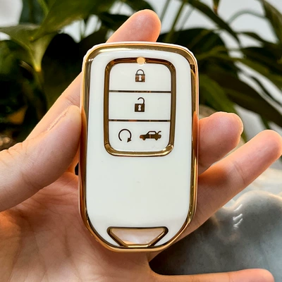 Applicable Picture Key Set Civic Ten Generation Accord Haoying Crown Road CRV English Poetry School URV Enjoy Domain Ling School Shell Buckle Bag (Car key bag) - ivory-white-single-shell