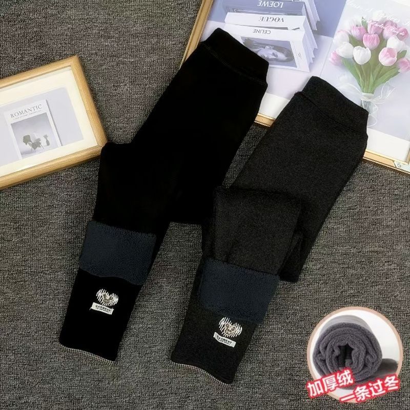 女童冬加绒裤子加厚保暖黑色一体绒高腰弹力儿童打底裤外穿