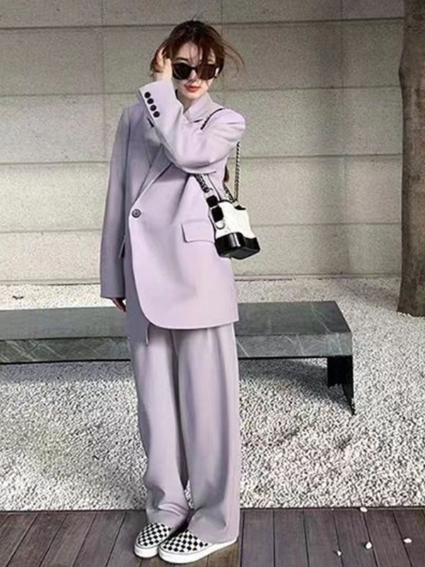 2025时尚休闲西装外套女早秋新款韩版宽松显瘦两件套西服套装|undefined