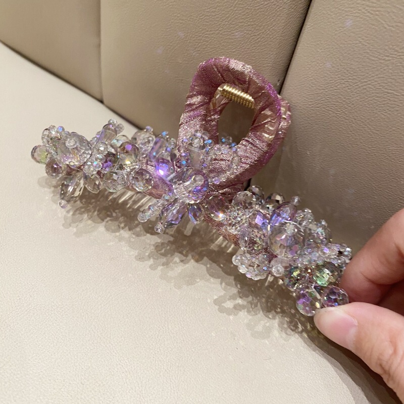七彩水晶绕线鲨鱼抓夹气质优雅碎花抓后脑勺盘发大号发抓发夹发饰|undefined