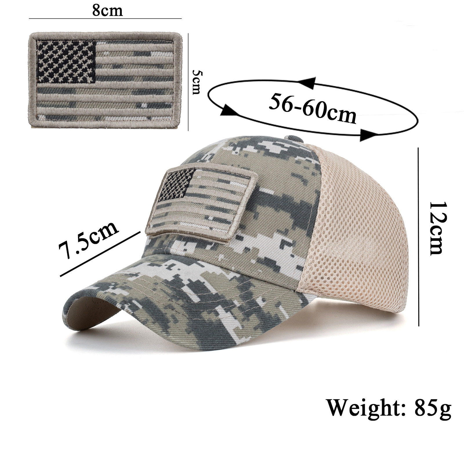 New Hat, American Flag Camouflage Sticker, Embroidered Baseball Cap, Net Cap, Men's Cap, Duck Tongue Cap, Cross-border B688_voghion.com
