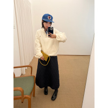 【清仓不退】设计感菱形格夹棉半身棉裙冬季高腰加厚中长裙23913