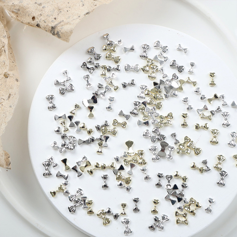 Nail Art Alloy Bow Jewelry Internet Celebrity Style Luxury Texture Versatile Stereo Bow Tie Gold and Silver Nail Decoration