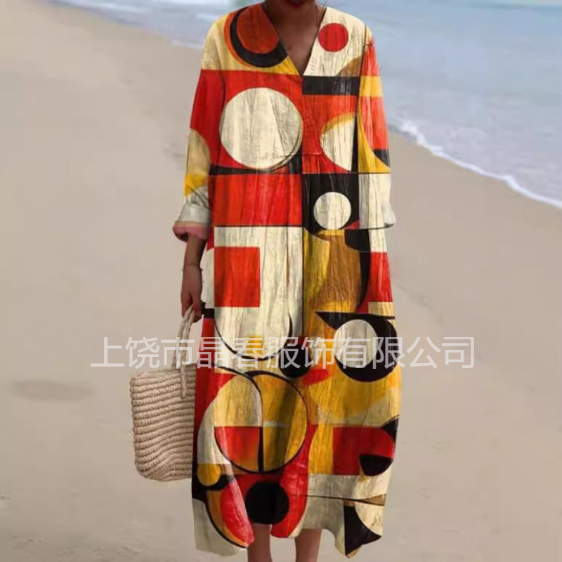 New European and American Style Autumn Long-Sleeve Dress, Plus-Size Creative Casual Loose Long-Sleeve Dress New European and American Style Autumn Long-Sleeve Dress, Plus-Size Creative Casual Loose Long-Sleeve Dress