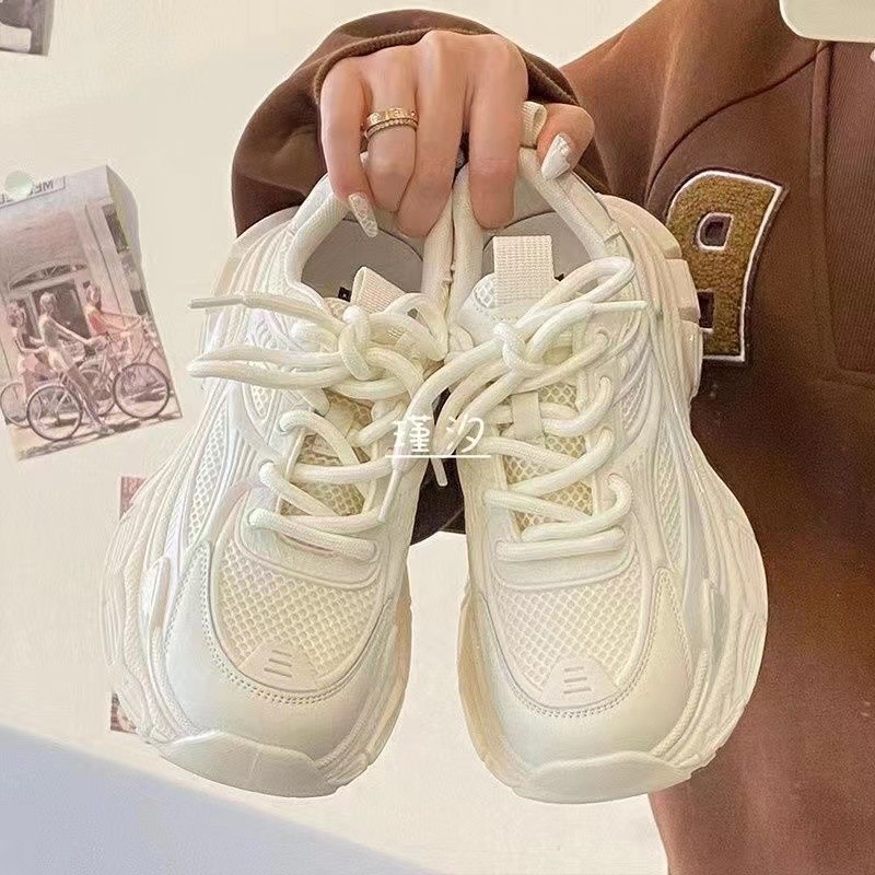 breathable thin mesh white sneakers platform for leisure