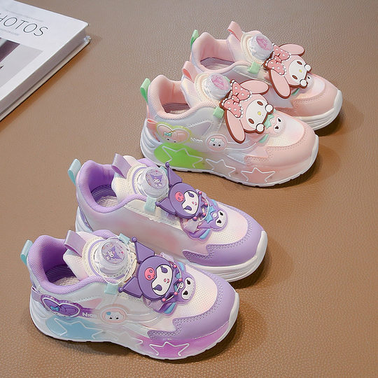 Girls' Kuromi Light Shoes Thick Sole Leather 2025 Spring New Button Shoes Non-slip Casual Shoes Running Shoes Trendy