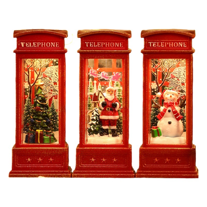 Decoraciones navideñas ancianos muñeco de nieve inyección agua cabina telefónica pequeña lámpara aceite Hotel KTV escena diseño adornos luminosos