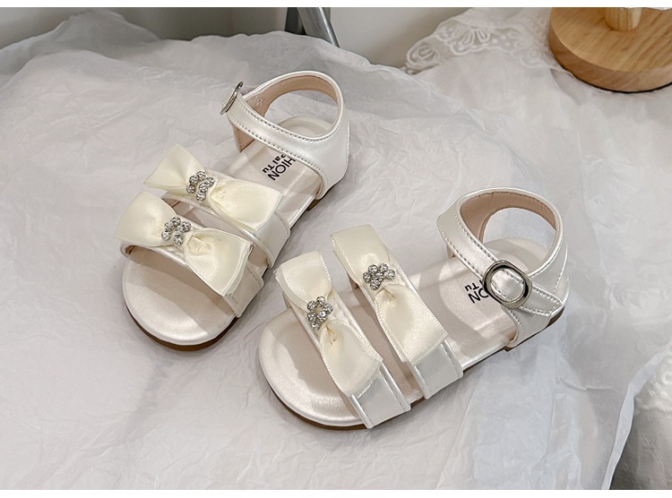 Girls Rhinestone Bow Gladiator Sandals With Adjustable Straps_voghion.com