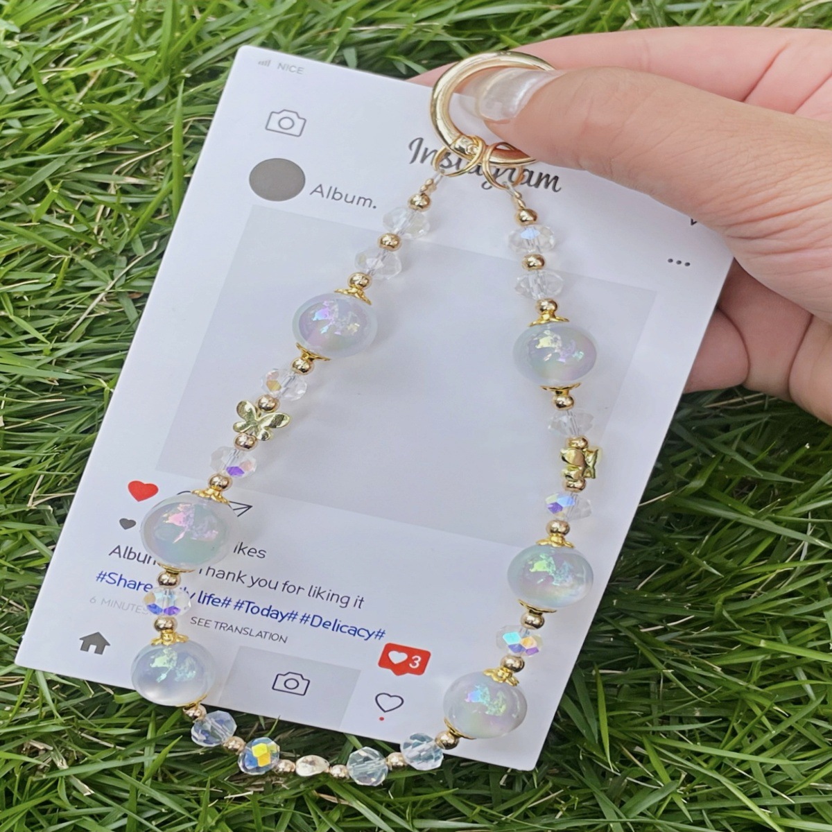 Personalidad cordón de cadena de teléfono móvil con cuentas universal estilo ins colorido streamer cristal redondo cadena corta pulsera moda al por mayor