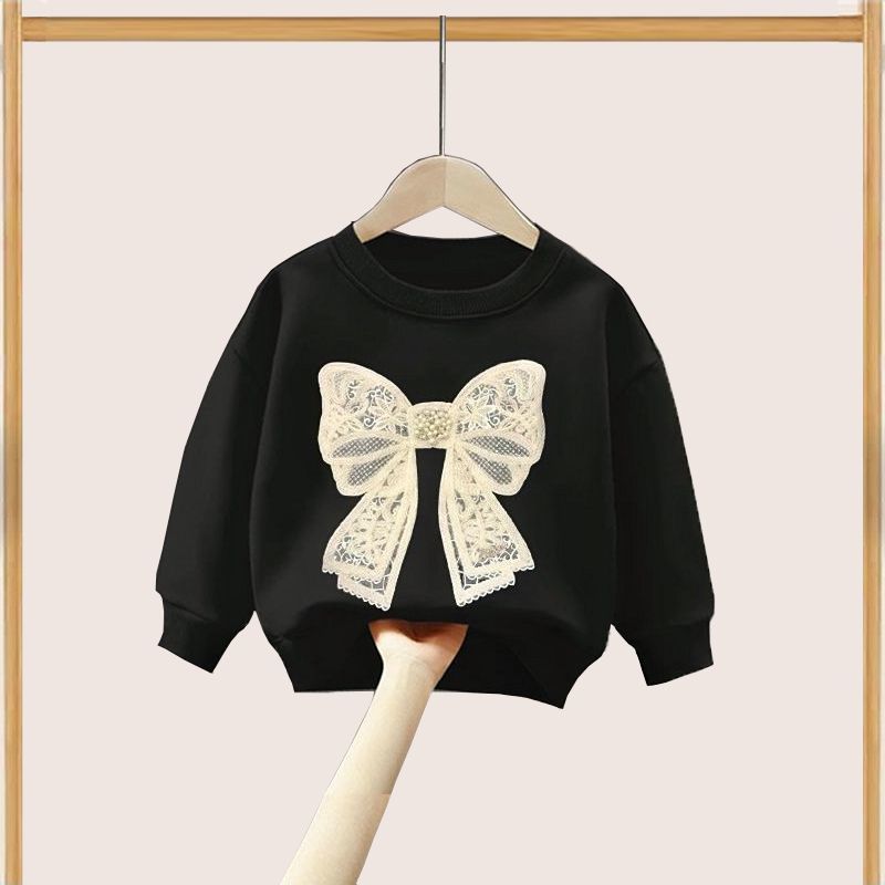 레이스 매듭 블랙 스웨트셔츠