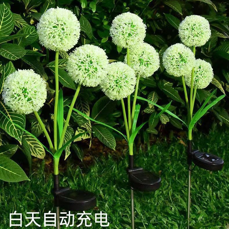 Outdoor Waterproof Solar Three-Head Garlic Bulb Ball Flower Stake Three-Head Dandelion Ground Stake LED Simulated Flower Lawn Lamp