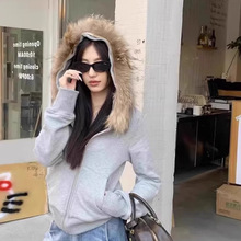 定制毛领卫衣外套女秋冬季2025新款显瘦收腰韩系穿搭辣妹短款上衣