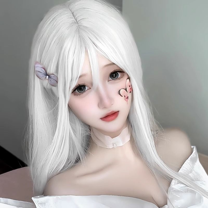 Connie Balta Peruka Moterims - Ilga tiesi kasdieninė Lolita cosplay anime plaukai