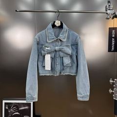 翻领长袖蝴蝶结装饰设计感小众显瘦牛仔外套短款