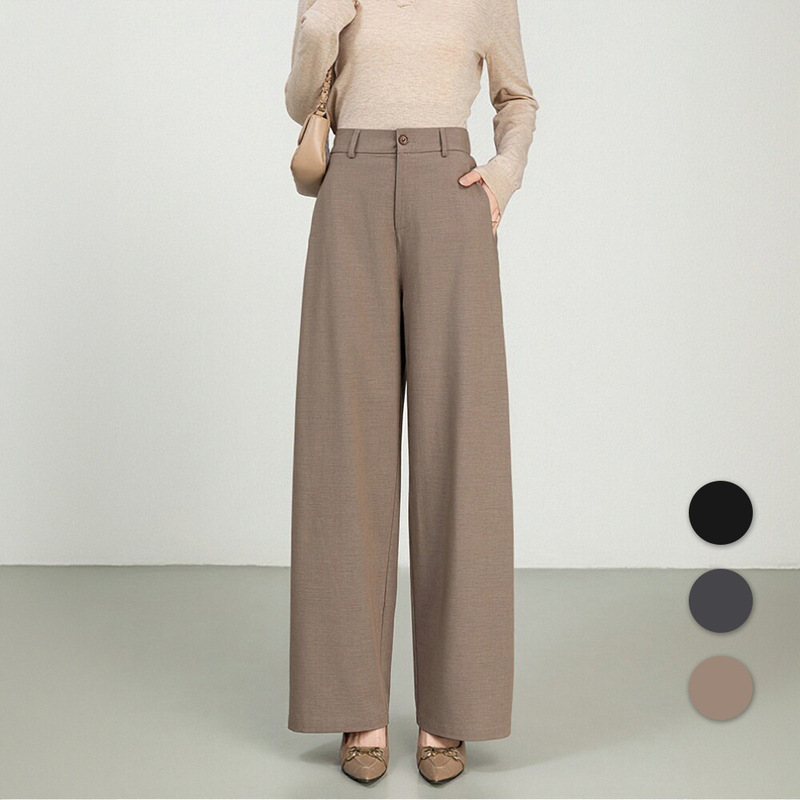 0015 Cotton and Linen High-Waisted Suit-Style Straight-Leg Pants New High-Waisted Casual Wool