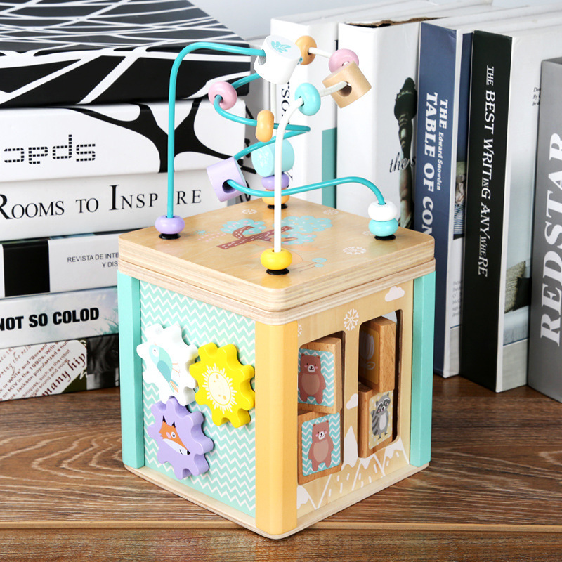 Juguetes de madera multifuncionales juguetes marinos bosques caja de juegos infantil puzzle deslizante emparejamiento puzzle educación temprana alrededor de perlas