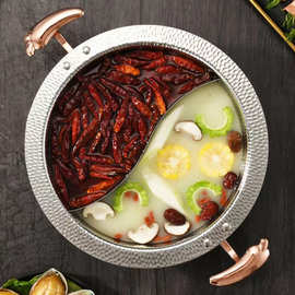 三层钢304不锈钢海鲜干锅专用锅商用 双耳小龙虾干锅火锅盆两用款