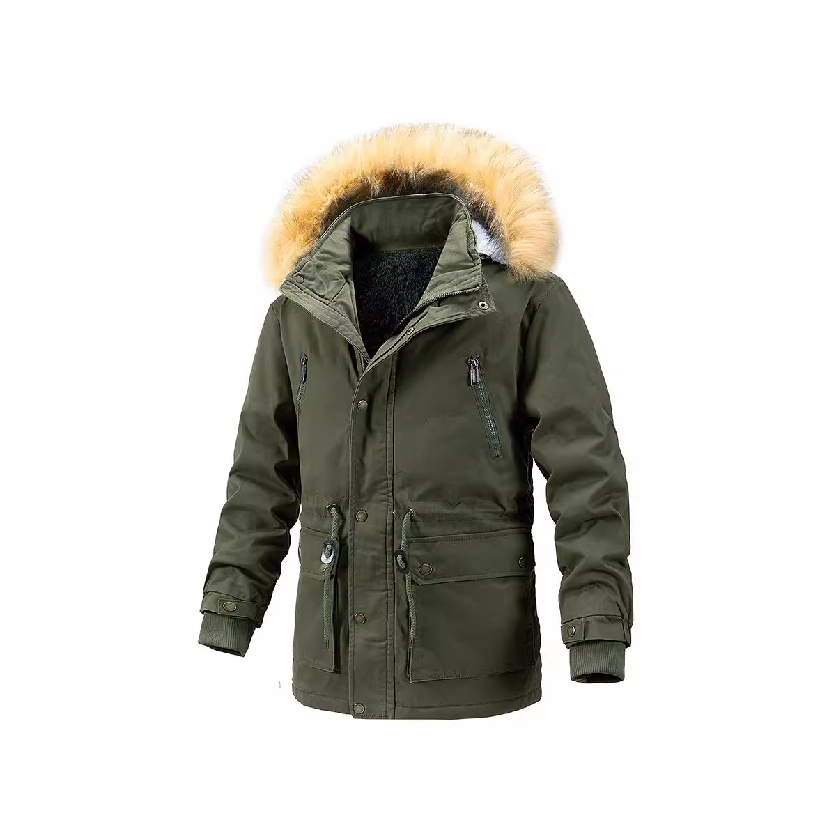 Transfronterizo AliExpress hombre cuello de lana desmontable algodón grueso calentamiento chaqueta de algodón largo y medio para hombre