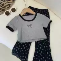 Одежда для девочек, модный брючный костюм с короткими рукавами, новый детский уличный комплект из двух предметов в горошек в корейском стиле, одежда для маленьких девочек