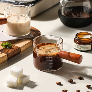 Creative Wooden Handle Small Milk Cup Glass Small Milk Cup Wooden Handle Milk Jug Mini Coffee Utensils Ins Style
