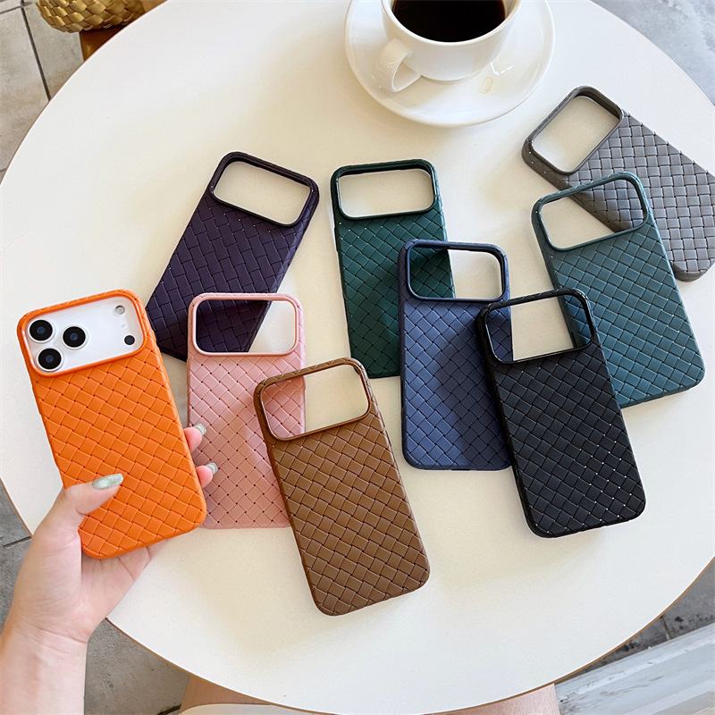 简约复古编织纹纯色苹果17PROMAX适用iPhone16/15手机壳14防摔13p|undefined