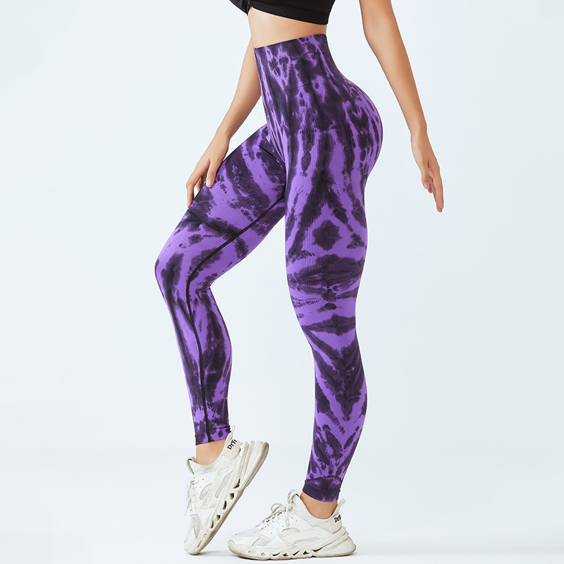 Pantalones de yoga teñidos sin costuras transfronterizas de cintura alta para mujer Levantamiento de cadera estiramiento medias deportivas delgadas vientre melocotón cadera fitness Pantalones
