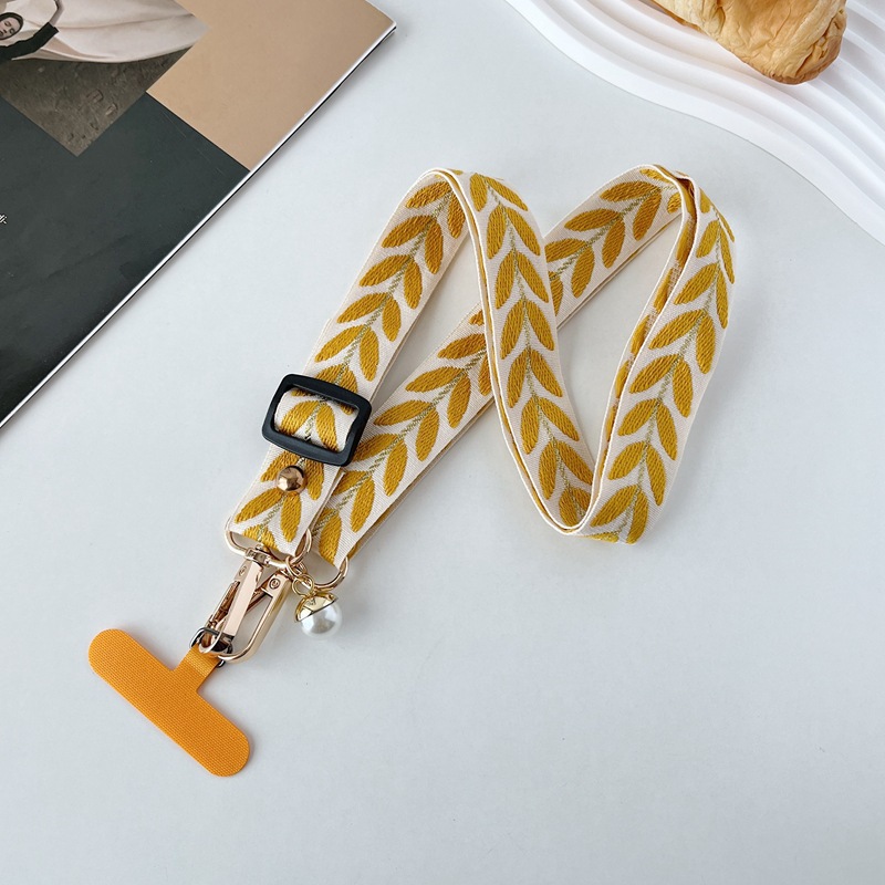 Cordón para teléfono móvil bordado hoja de ratán largo bandolera colgante cuello colgante ajustable con colgante de perlas fuerte y duradero