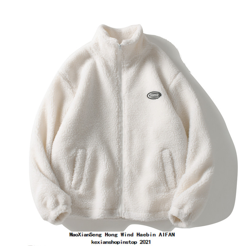 Otoño e Invierno de la moda nacional de lana de cordero de terciopelo de algodón acolchado abrigo suelto BF hombres y mujeres pareja desgaste collar abrigo engrosado abrigo de algodón acolchado color sólido todo a juego