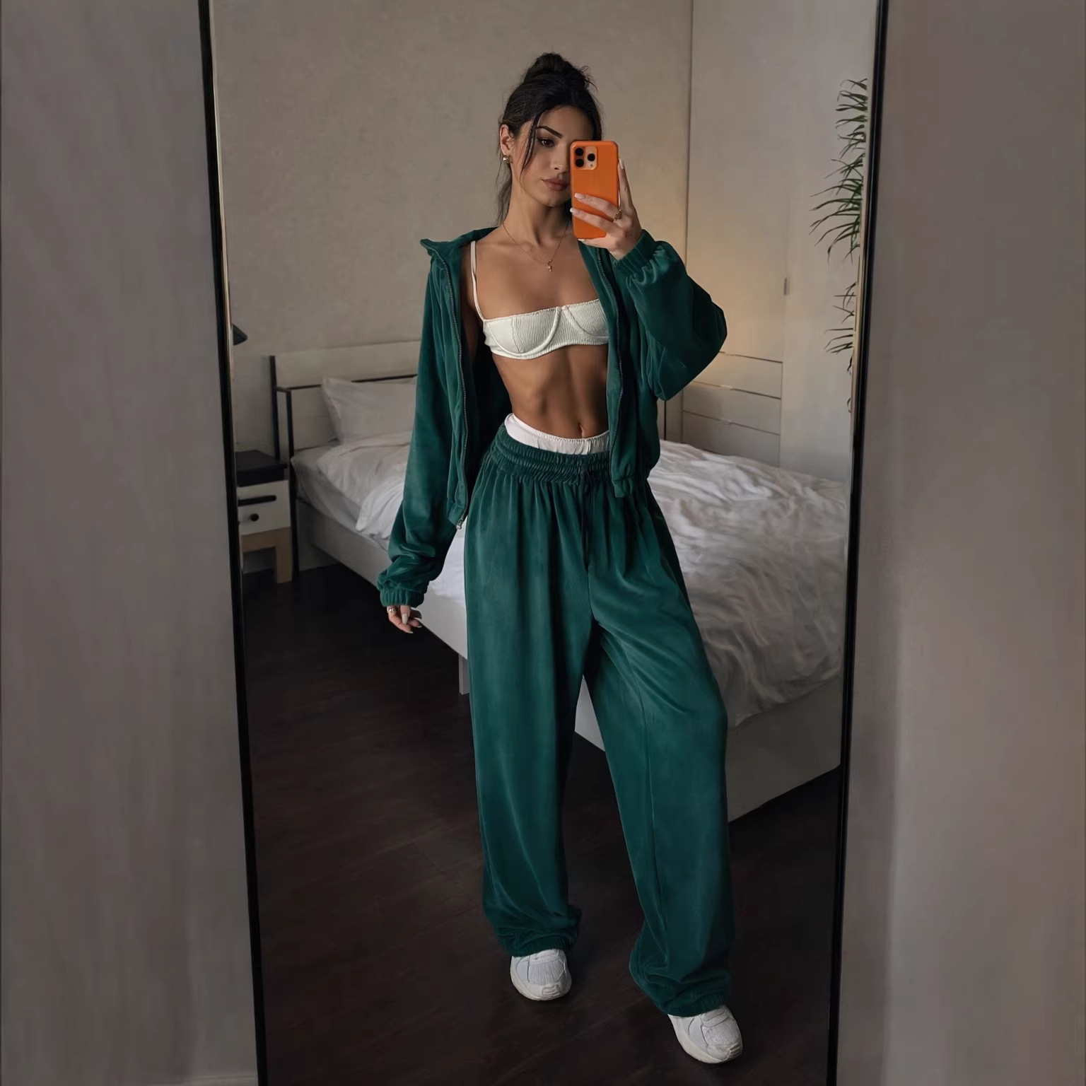 Women's Clothing Women's Casual Suit Set Style Solid Color Long Sleeved Zip Up Cardigan Jacket Sweatpants Two Piece_ecoleips.com