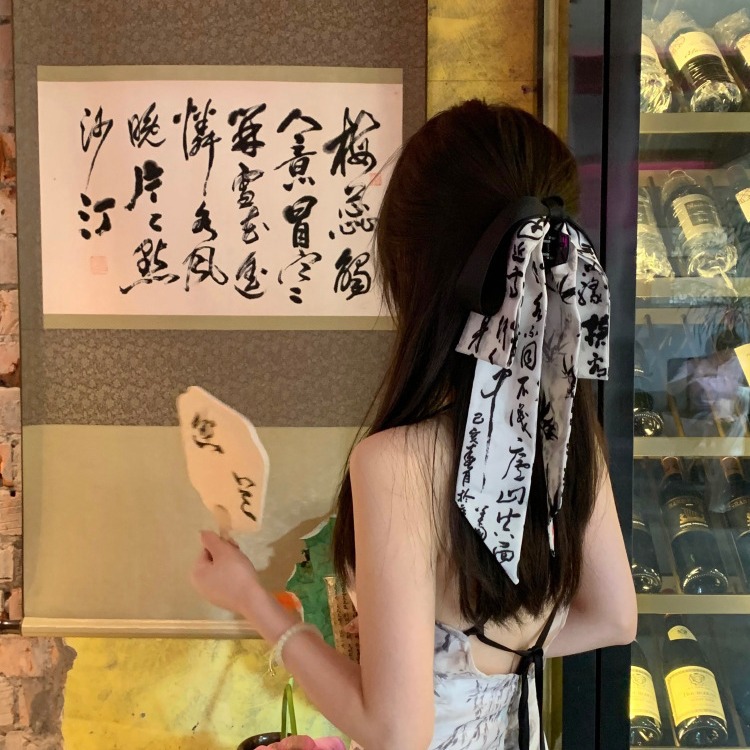 新中式國風水墨飄帶抓夾女古風髮夾髮飾品盤發鯊魚夾高級感發卡
