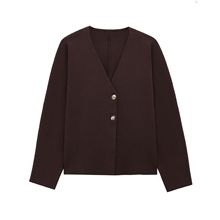 跨境专供外贸亚马逊热销女装时尚百搭宽松显瘦针织双襟针织衫外套