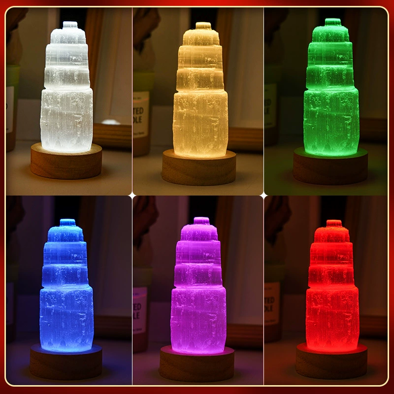 Gypsum tower night lamp, Moroccan translucent crystal ornament, LED base options, 6–20 cm