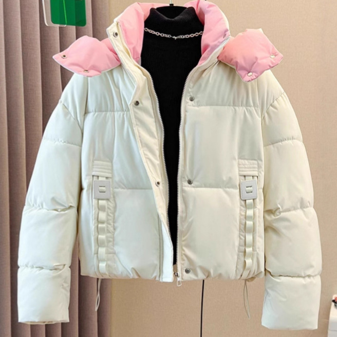 今年棉袄撞色短款小个子连帽羽绒棉服宽松冬季2025新款加厚外套女|undefined