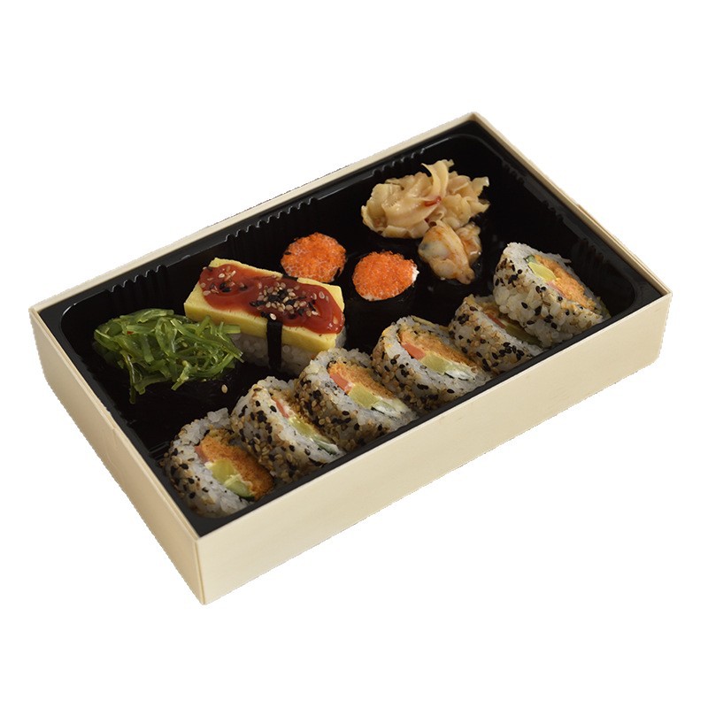 Caja de sushi sashimi, caja de sushi japonesa, caja de embalaje de madera transparente desechable, cuadrada de alta calidad con cubierta